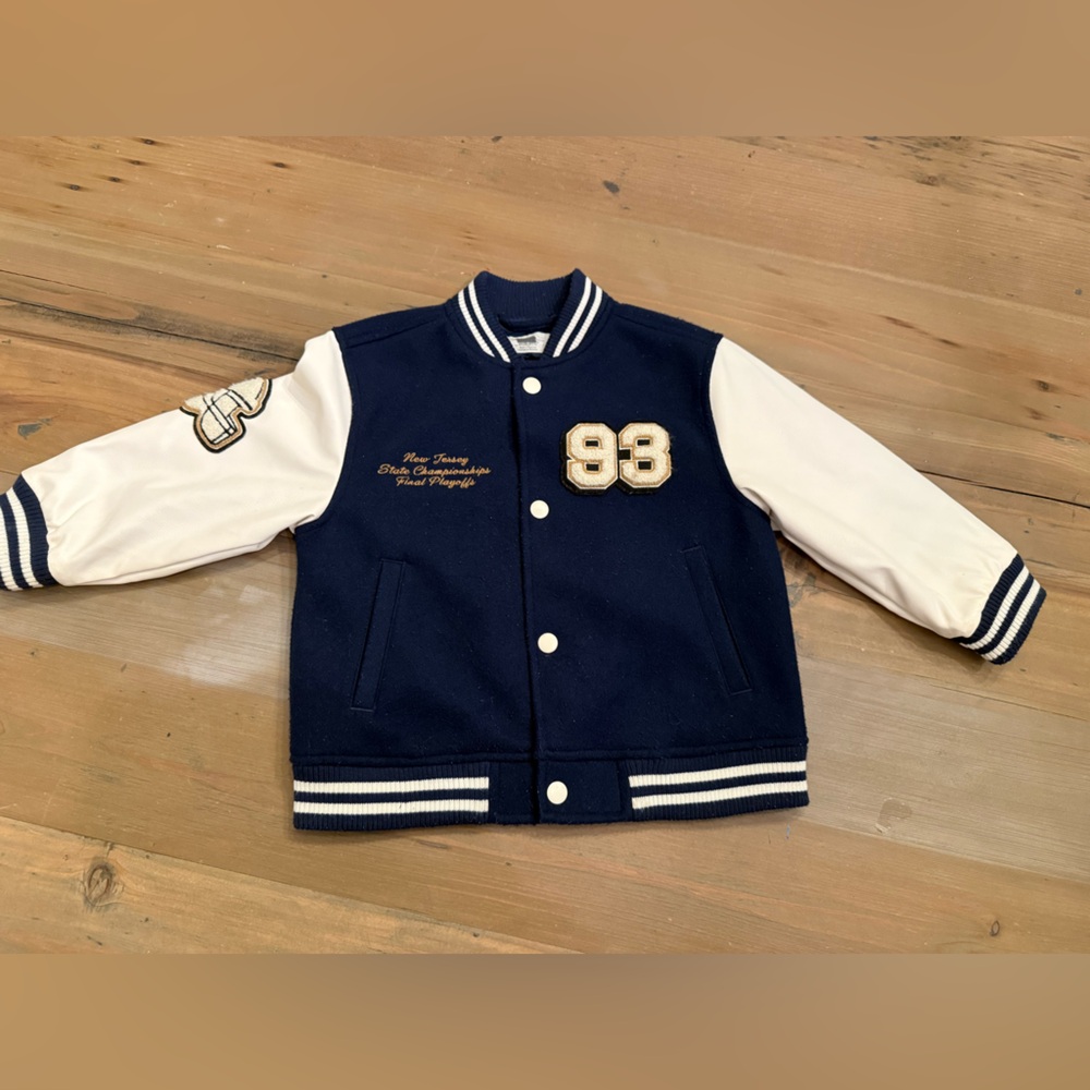 H&M Navy and White Kids Varsity Jacket